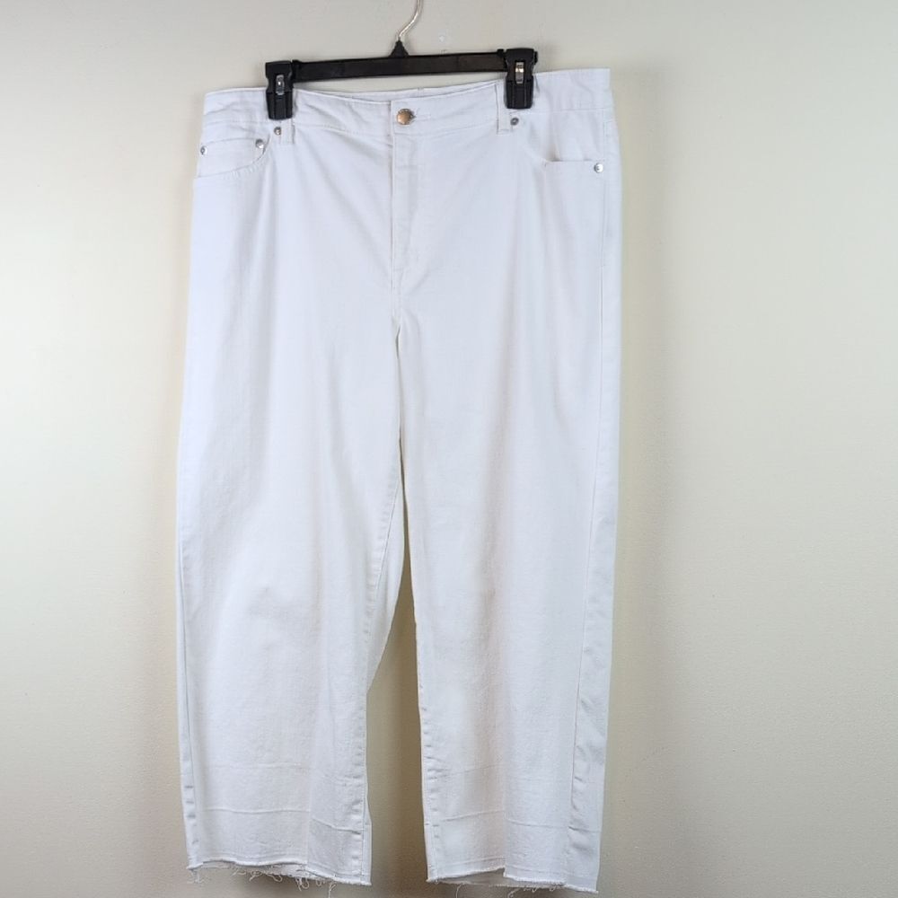 Lauren Ralph Lauren High Rise Wide Leg Cropped Jeans Size 14 White Pants